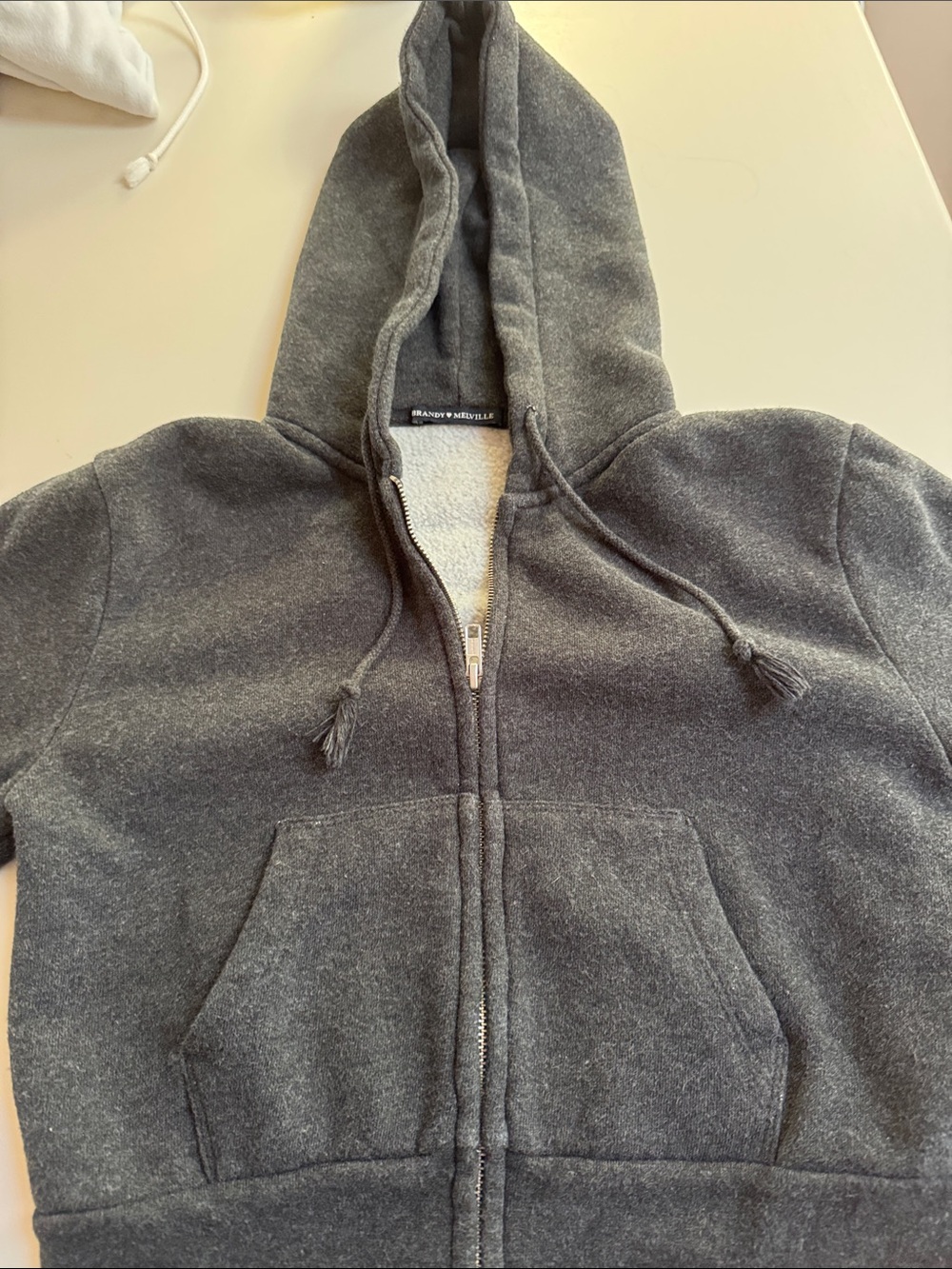 Brandy Melville Heather Charcoal Sherpa-Lined Zip Hoodie